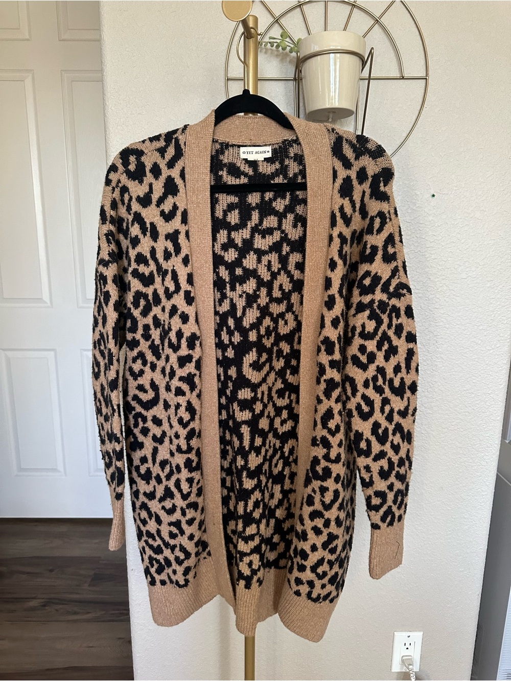 Leopard Print Open Cardigan in Tan and Black